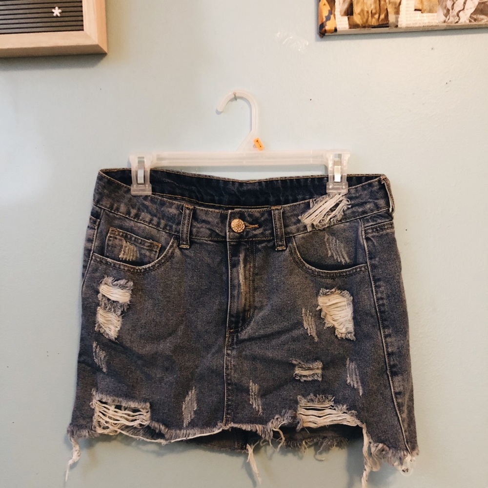 Distressed Denim Mini-skirt